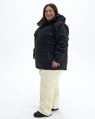 Black The Siberian plus size heavy insulated softshell coat, side | Model is 5'4" and wears a 3X