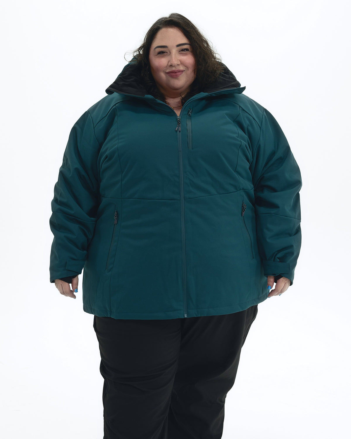 Deep Lagoon The Siberian plus size heavy insulated softshell coat, front | Model is 5'4" and wears a 5X