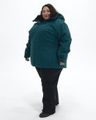 Deep Lagoon The Siberian plus size heavy insulated softshell coat, three quarter view, full length | Model is 5'4" and wears a 5X