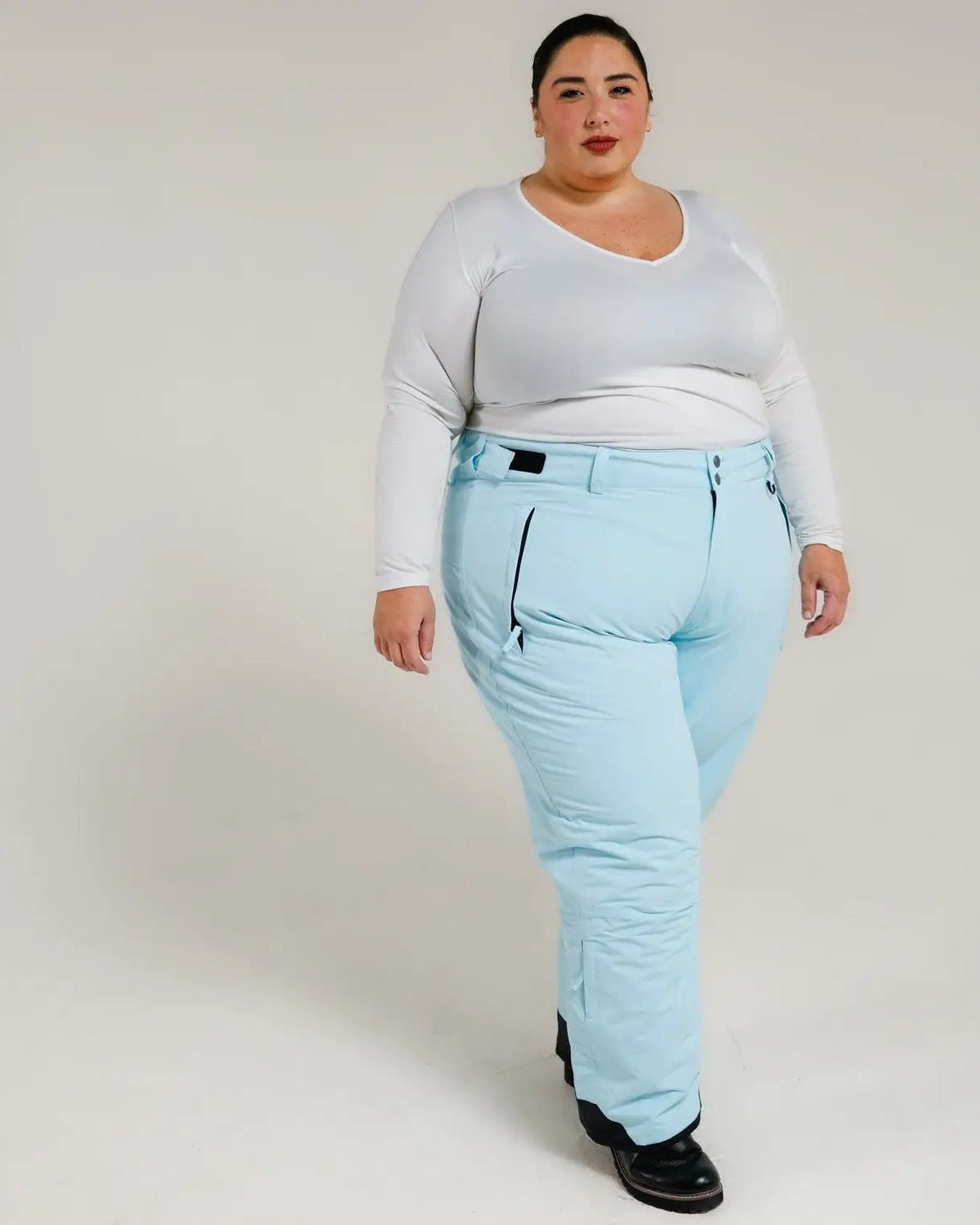 Light blue insulated snow pants for women from Snow Country Outerwear, plus size ski wear