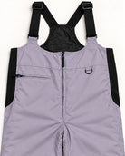 Lavender women's plus size Vertex snow bib overalls, sizes 1X to 6X, chest zip pocket, D-ring and black stretch side panel detail