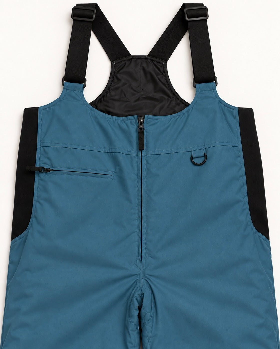 Peacock women's plus size Vertex snow bib overalls, sizes 1X to 6X, chest zip pocket, D-ring and black stretch side panel detail