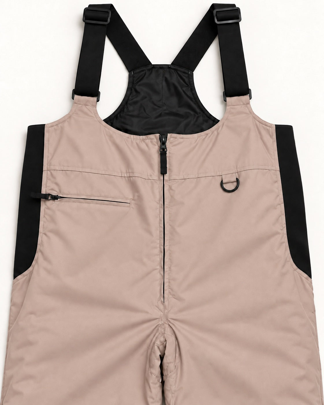 Pink Blush women's plus size Vertex snow bib overalls, sizes 1X to 6X, chest zip pocket, D-ring and black stretch side panel detail