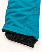 Teal women's plus size Vertex snow bib overalls, sizes 1X to 6X, inner leg scuff guard and elastic snow gaiter detail