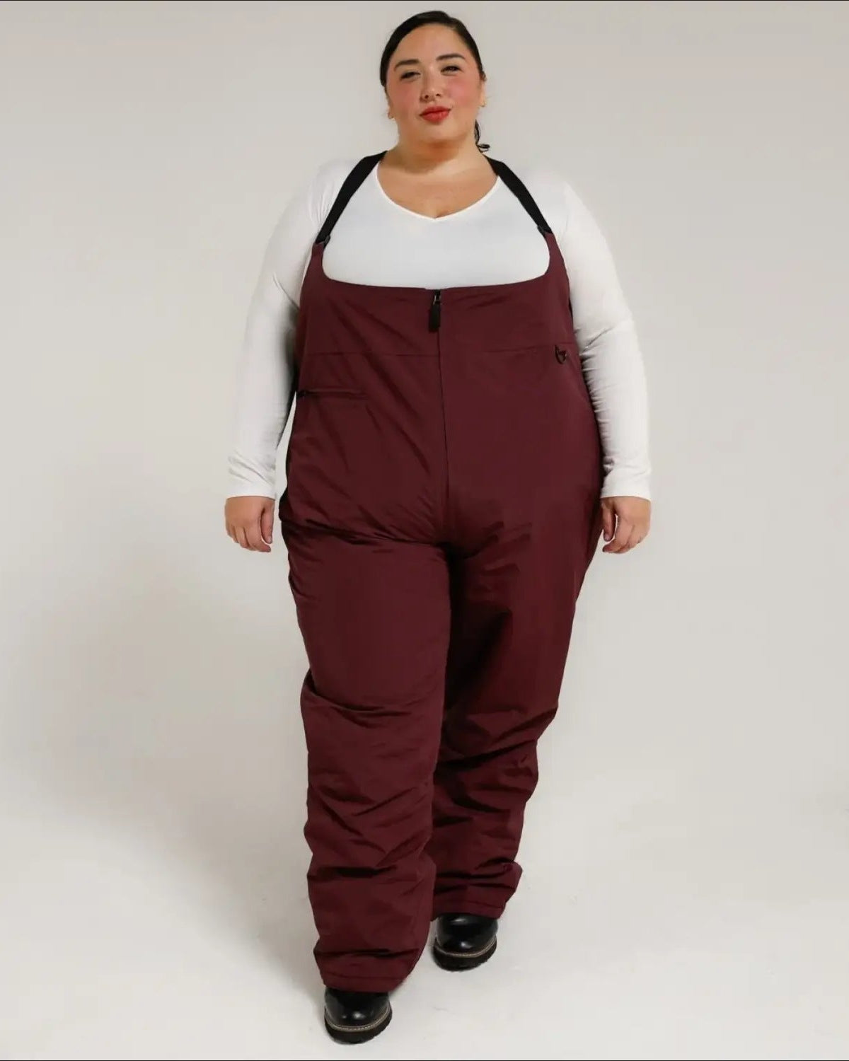 Burgundy snow bib overalls from Snow Country Outerwear Women’s Plus Size Vertex collection
