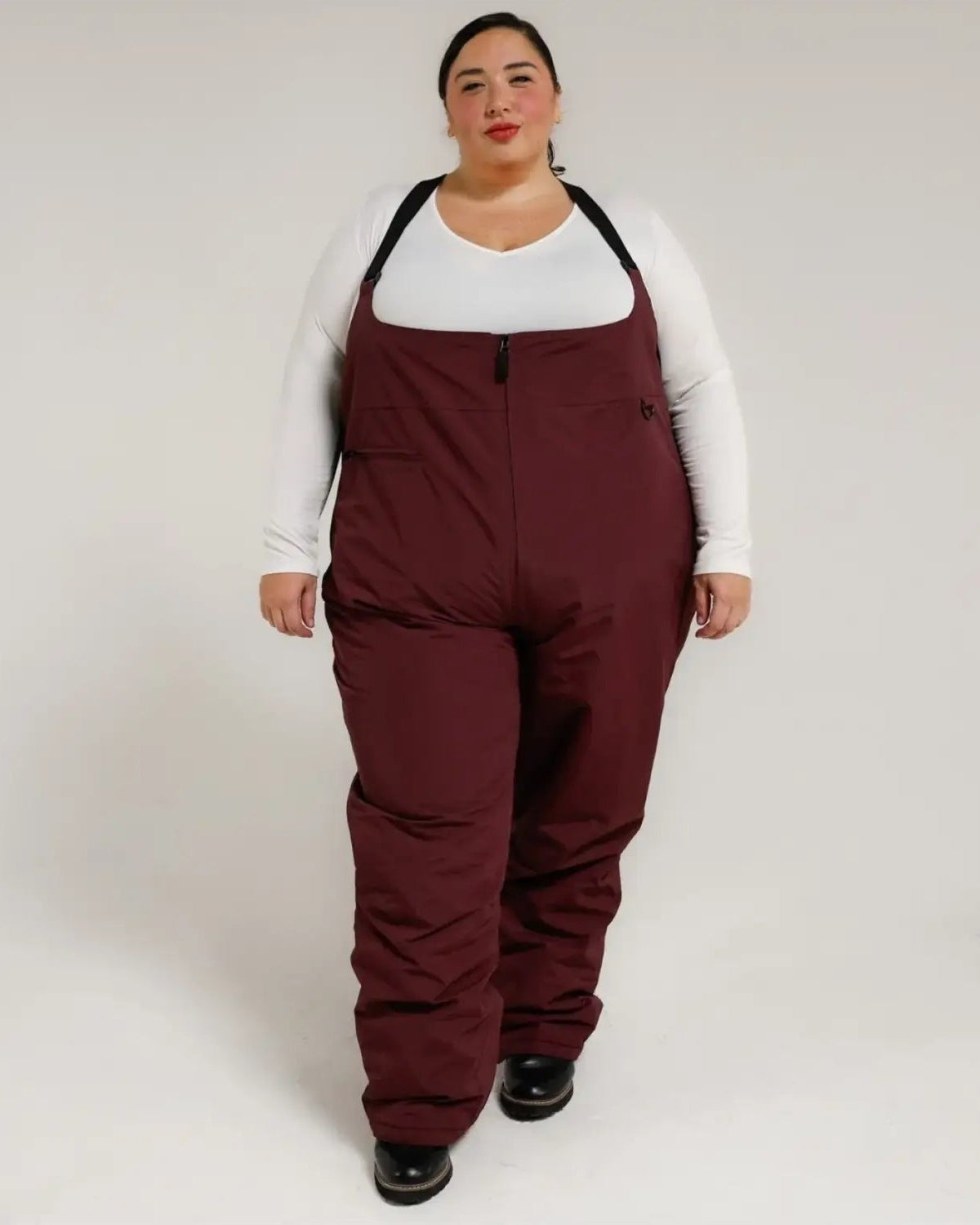 Burgundy snow bib overalls from Snow Country Outerwear Women’s Plus Size Vertex collection