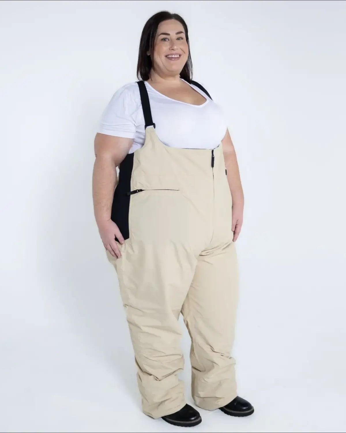 Beige plus-size snow bib from Snow Country Outerwear Women’s Vertex Winter Ski Bibs