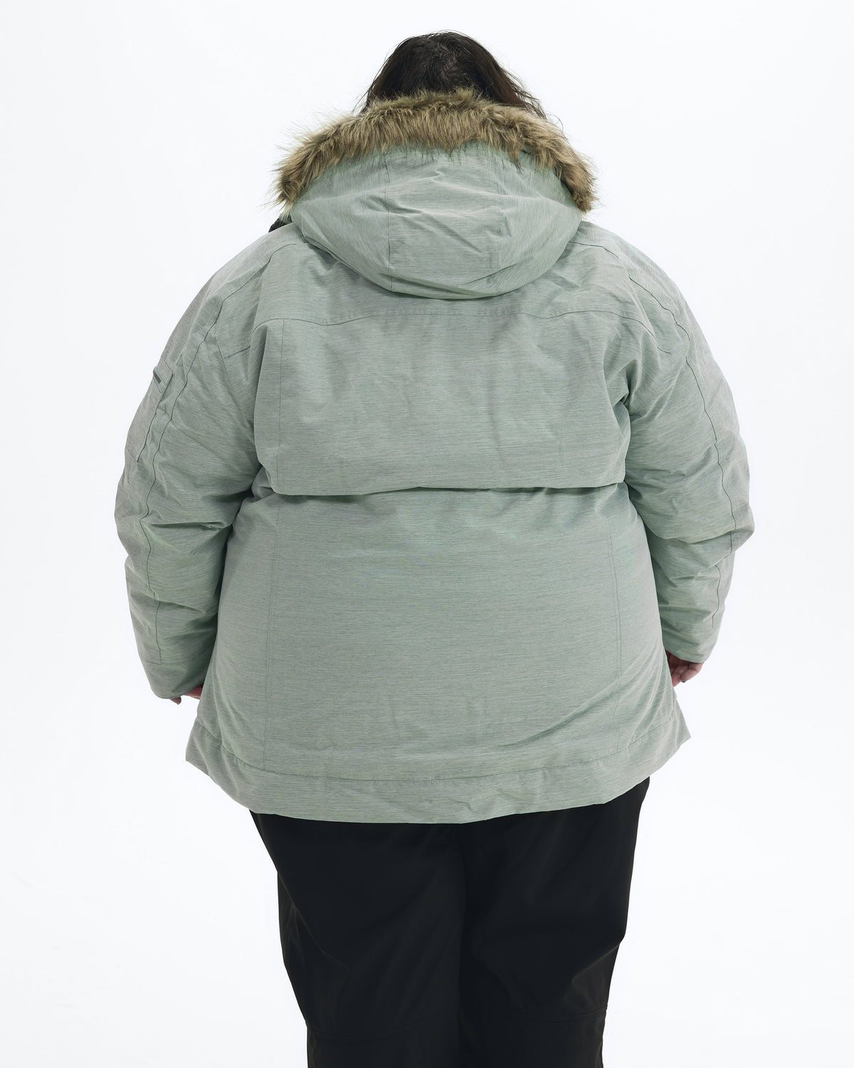 Green Lily The Sugar Coat II plus size insulated snow jacket, back | Model is 5'4" and wears a 5X