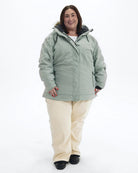 Green Lily The Sugar Coat II plus size insulated snow jacket, front | Model is 5'4" and wears a 3X