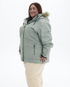 Green Lily The Sugar Coat II plus size insulated snow jacket, three quarter view | Model is 5'4" and wears a 3X