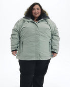 Green Lily The Sugar Coat II plus size insulated snow jacket, front | Model is 5'4" and wears a 5X
