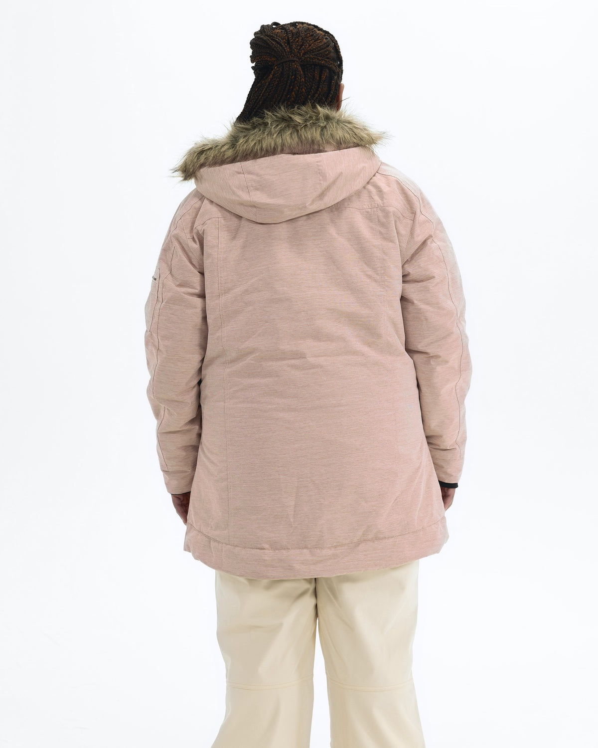 Pink Blush The Sugar Coat II plus size insulated snow jacket, back | Model is 5'6" and wears a 1X