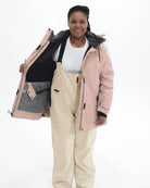 Pink Blush The Sugar Coat II plus size insulated snow jacket, worn open showing the thermal mesh lining | Model is 5'6" and wears a 1X