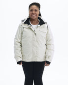 Soap Stone Sugarcoat plus size insulated snow jacket, front | Model is 5'6" and wears a 1X