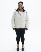 Soap Stone Sugarcoat plus size insulated snow jacket, front full length | Model is 5'6" and wears a 1X
