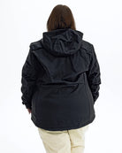 Black The Venus plus size fleece lined soft shell jacket, back | Model is 5'4" and wears a 3X
