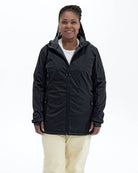 Black The Venus plus size fleece lined soft shell jacket, front | Model is 5'6" and wears a 1X