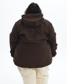 Chocolate The Venus plus size fleece lined soft shell jacket, back | Model is 5'4" and wears a 5X