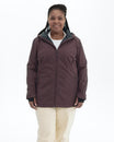 Eggplant The Venus plus size fleece lined soft shell jacket, front | Model is 5'6" and wears a 1X