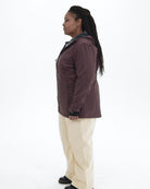 Eggplant The Venus plus size fleece lined soft shell jacket, side | Model is 5'6" and wears a 1X