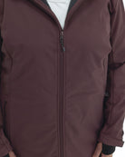 Eggplant The Venus plus size fleece lined soft shell jacket, front zip detail