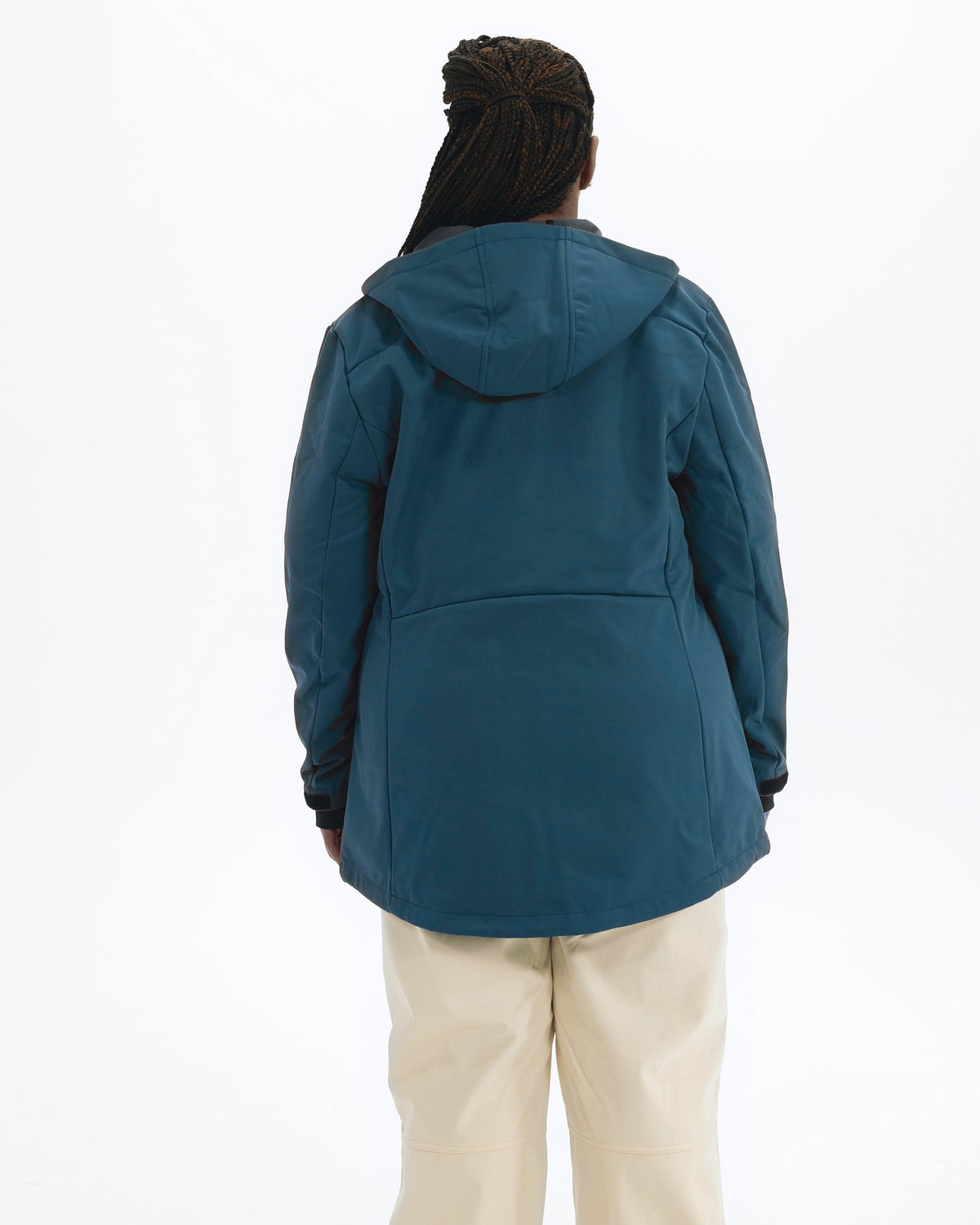 Peacock The Venus plus size fleece lined soft shell jacket, back | Model is 5'6" and wears a 1X