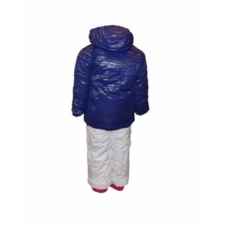 Blue hooded puffer jacket with white snow pants from Pulse Toddler Snowsuit Ski Jacket collection