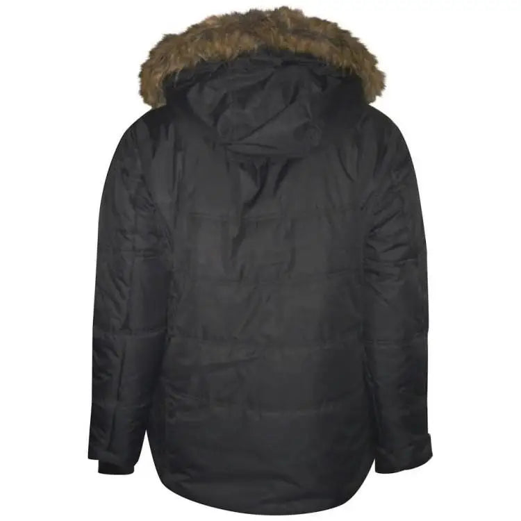 Black hooded winter coat with fur trim from Pulse Women’s Plus Size Insulated Ski Jacket Aspens Calling