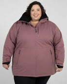 Black Cherry The Siberian plus size heavy insulated softshell coat, front on model