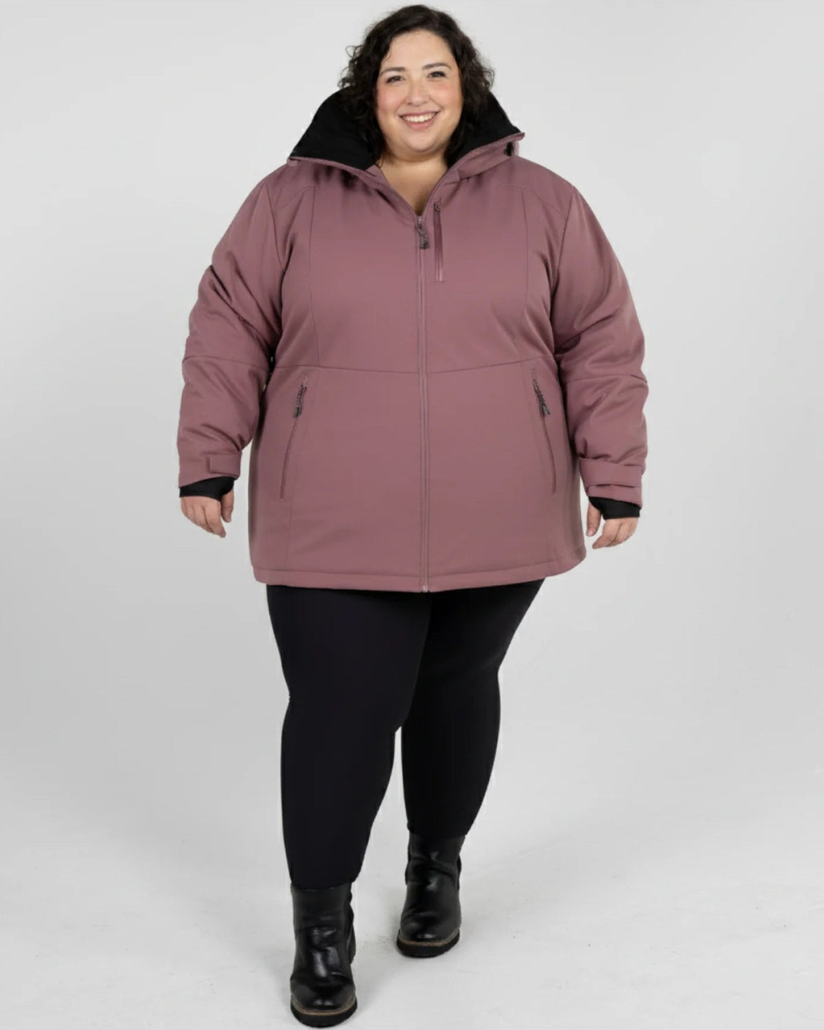Black Cherry The Siberian plus size heavy insulated softshell coat, full length