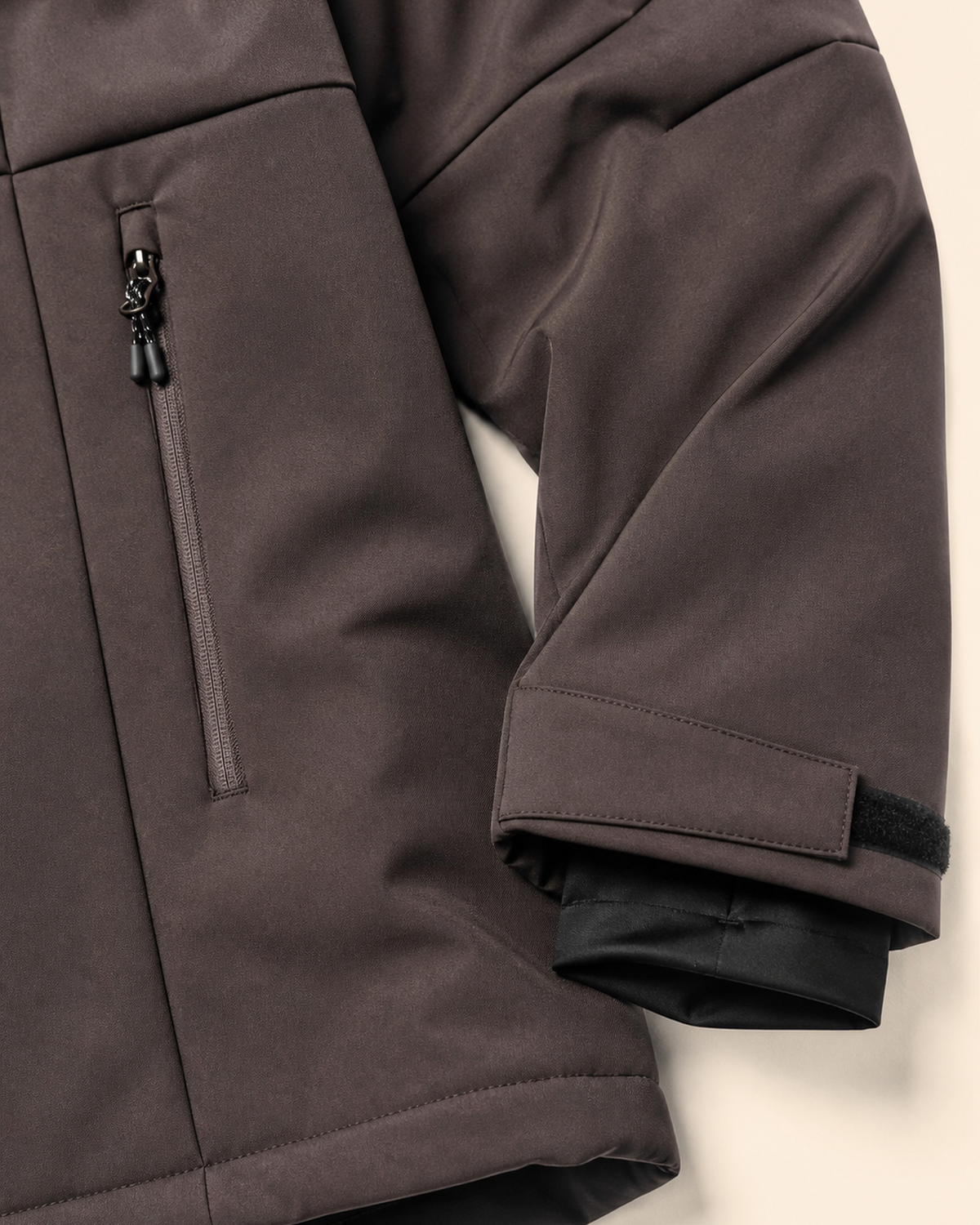 Chocolate The Siberian plus size heavy insulated softshell coat, sizes 1X to 6X, chest pocket and sleeve detail