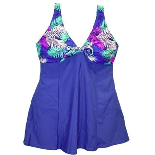 Simply Fit Womens Plus Size Swimdress Swimsuit Front Tie 16-22 - 16 / Blue Palm - Womens