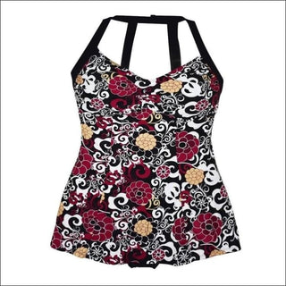 Simply Fit Womens Plus Size Swimdress Swimsuit H-Back 16 18 - 16 / Black Burgundy - Plus Size