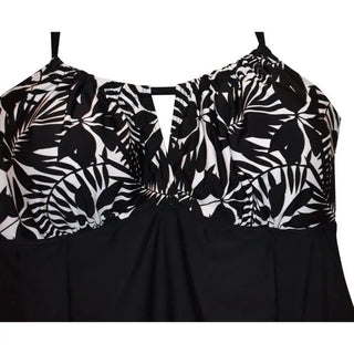 Black and white floral tankini top from Simply Fit Women’s Plus Size Swimdress Swimsuit Halter Front