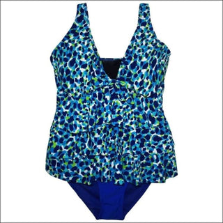 Simply Fit Womens Plus Size Tankini Bikini Swimsuit Set Tiered Ruffle 16-24 - 16 / Blue Animal - Womens