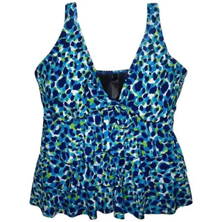 Blue and green patterned tankini top from Simply Fit Plus Size Swimsuit Set