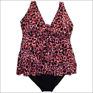 Simply Fit Womens Plus Size Tankini Bikini Swimsuit Set Tiered Ruffle 16-24 - 16 / Pink Animal - Womens