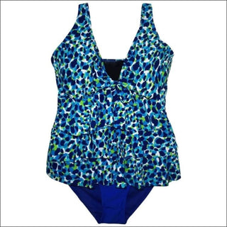 Simply Fit Womens Plus Size Tankini Bikini Swimsuit Set Tiered Ruffle 16-24 - 16 / Blue Animal - Womens