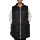 Black quilted puffer vest for women’s plus size long insulated outerwear Pristine