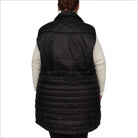 Black quilted insulated vest modeled in Women’s Plus Size 1X-6X Long Outerwear Pristine