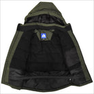 Open olive green hooded puffer jacket from Snow Country Outerwear for boys youth 8-18
