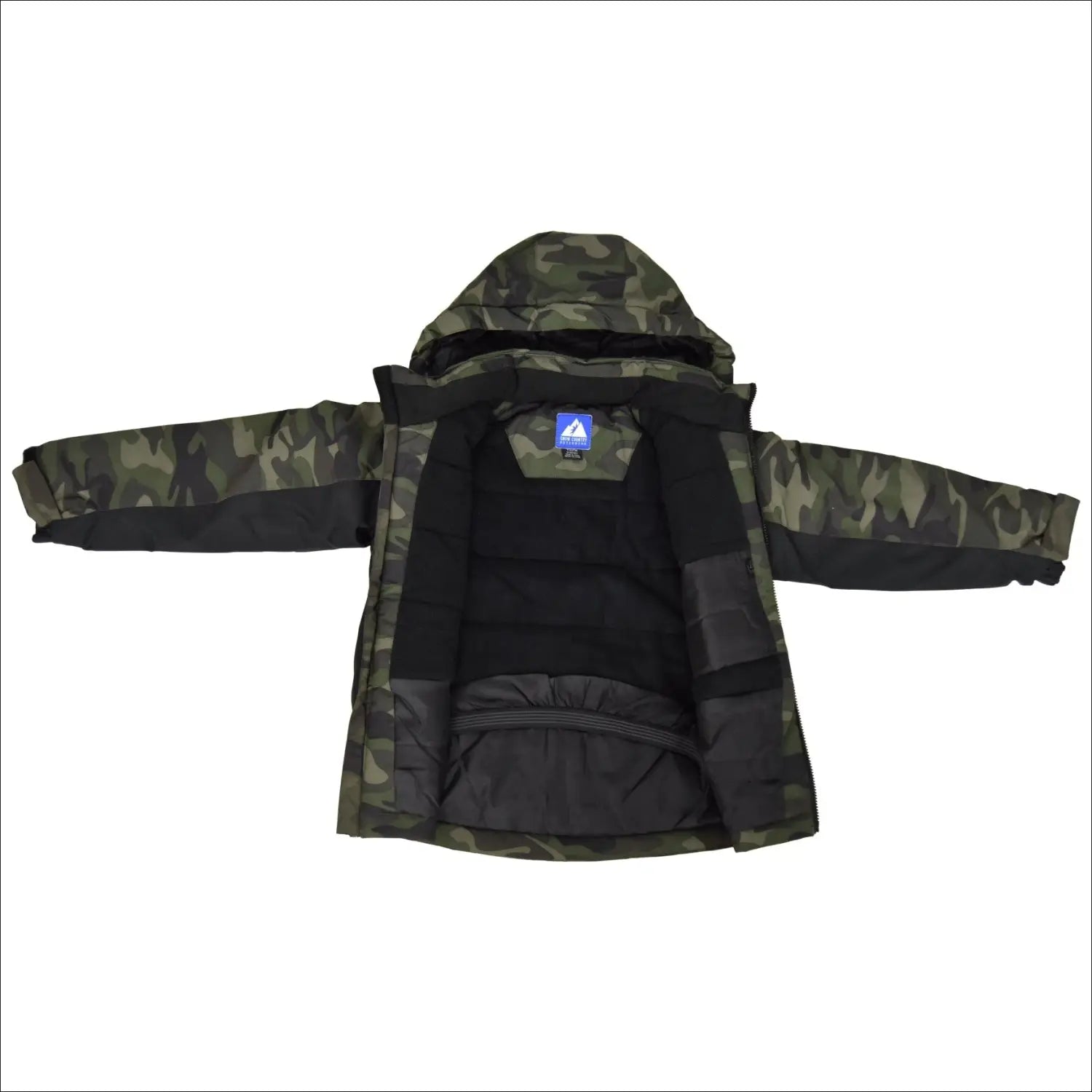 Open camouflage winter jacket from Snow Country Outerwear for boys youth S-L insulated snow coat