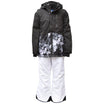 Black floral snow jacket with white pants from Snow Country Outerwear Girls Ski Suit