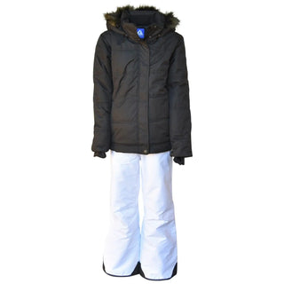 Black hooded winter jacket with white snow pants from Snow Country Outerwear for girls