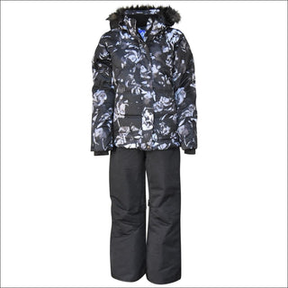 Snow Country Outerwear Girls Big Youth Snowsuit Ski Jacket Pants Aspens Calling 7-16 - S (7/8) / Black Flower Black - Kids