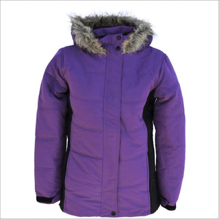 Purple winter coat with fur-trimmed hood from Snow Country Outerwear for girls and kids