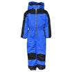 Blue and black hooded snowsuit for little boys, perfect for winter outdoor play