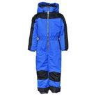 Blue and black hooded snowsuit for little boys, perfect for winter outdoor play