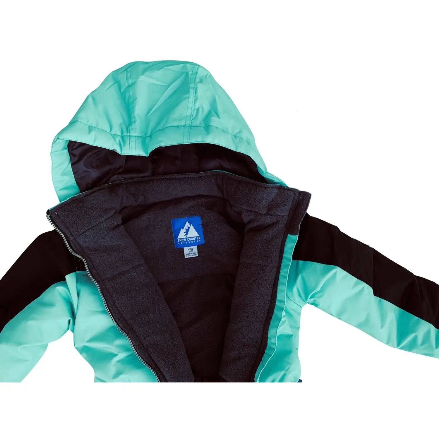 Mint green and black hooded winter jacket from Snow Country Outerwear for little girls