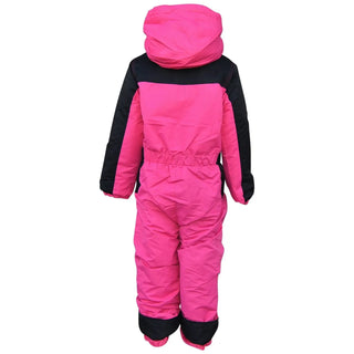 Pink and black toddler snow suit from Snow Country Outerwear for winter play